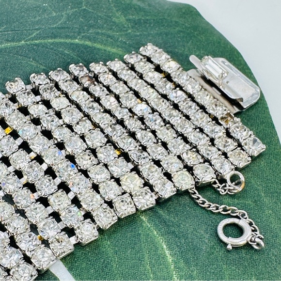 Vintage 1950s Rhinestone Bracelet 1/20 12KT GP Wide Panel Glam Estate Costume - Picture 3 of 13